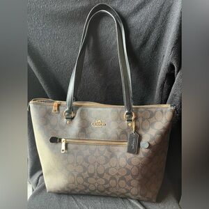 Coach Gallery Top Zip Tote in Signature Canvas F79609 Black And Brown